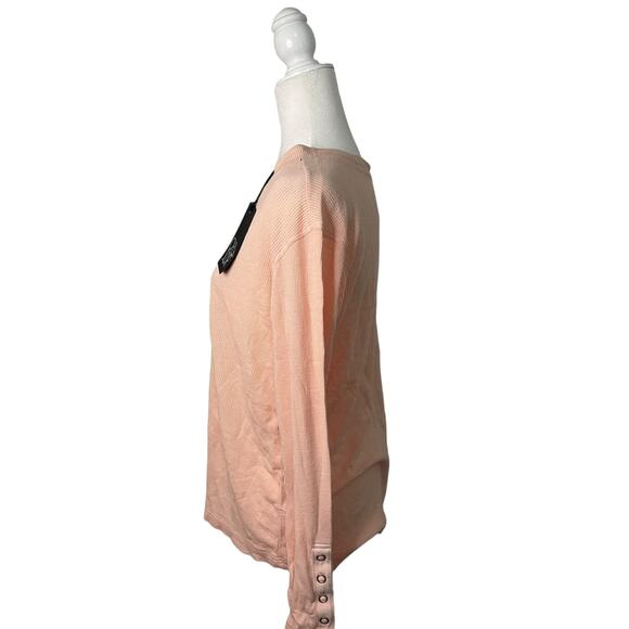 NWT Women's Chaser pink waffle knit half button front long sleeve top - small - Picture 4 of 7